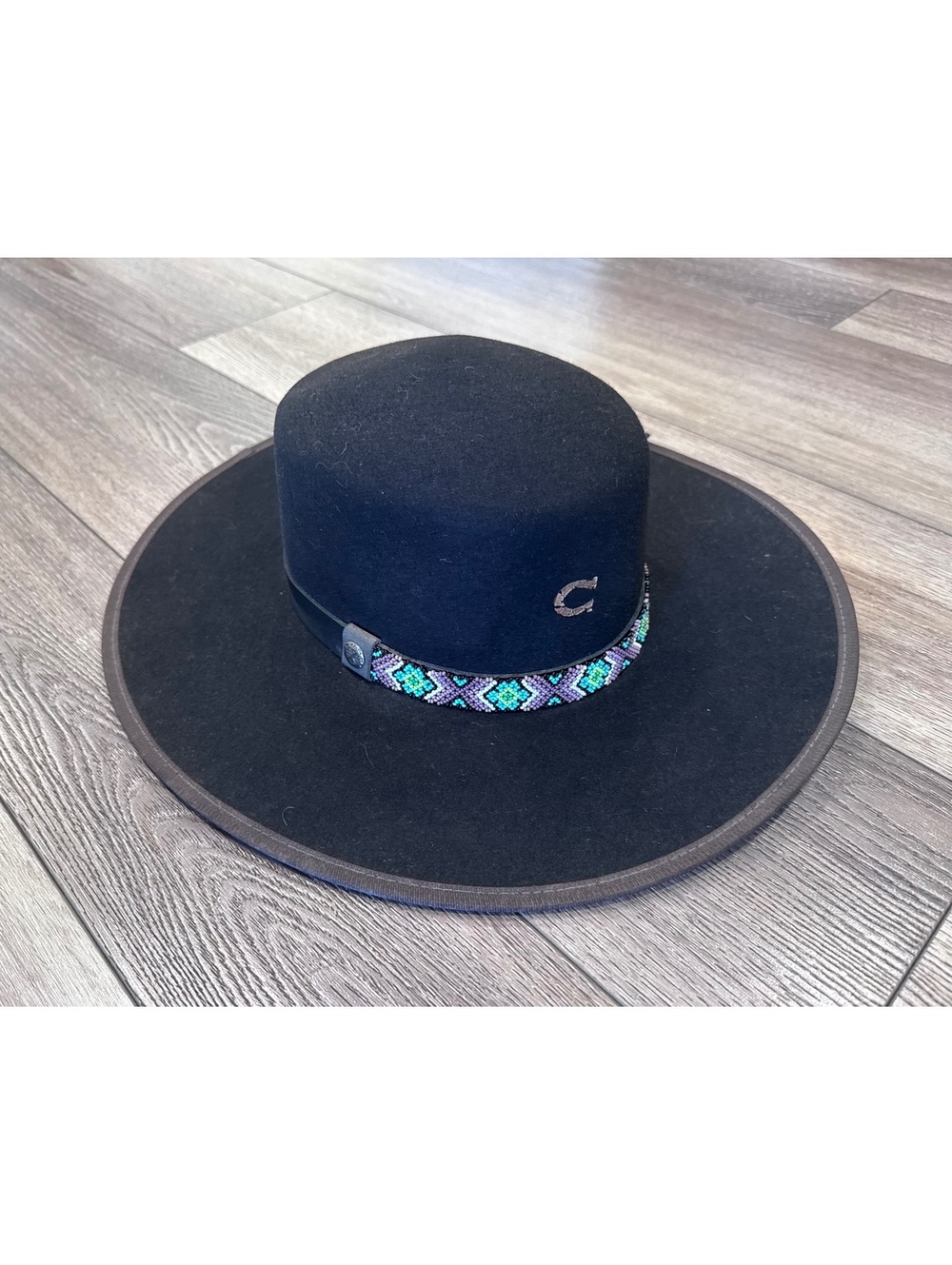 Charlie 1 Horse Black Felt Wide Brim Hat with Decorative Band - Medium